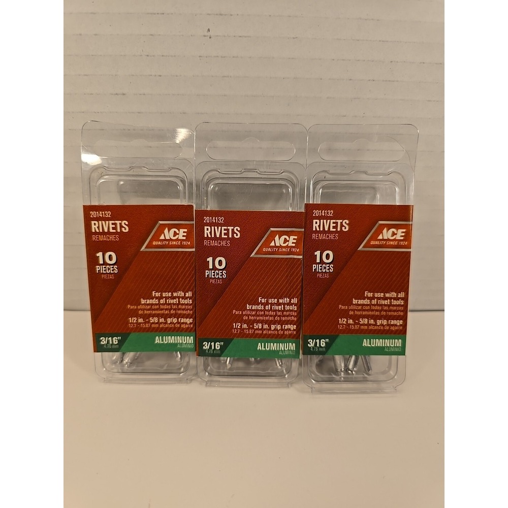ACE 2014132 Rivets 3/16" Diameter, Aluminum Lotβ Of 3 Packs New